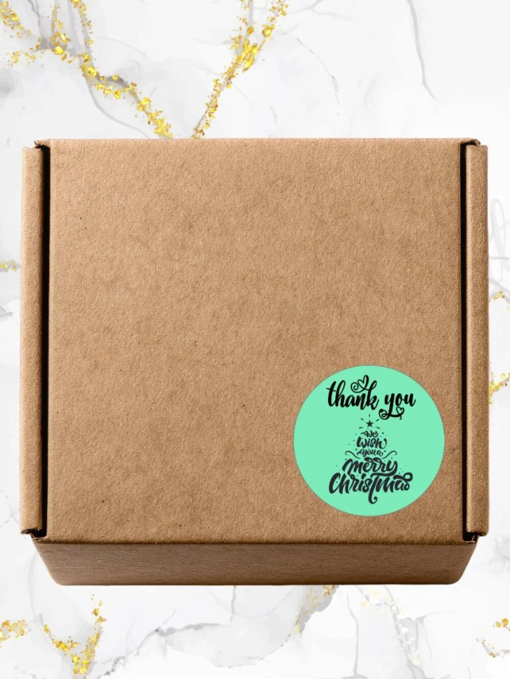 100 Christmas Thank You Stickers –Merry Christmas Tree Design